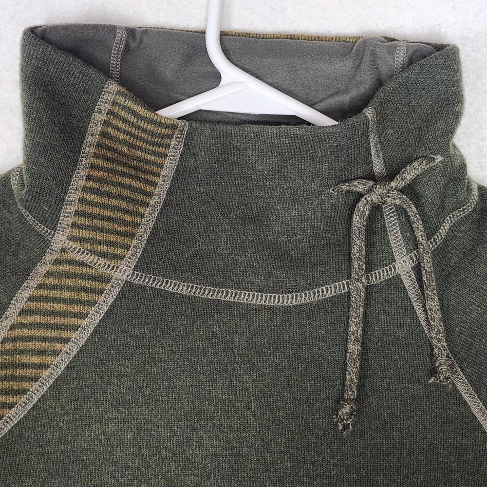 prAna Wool Blend Cowl Neck Sweater Olive Green Striped Asymmetric Womens XL - Picture 4 of 10